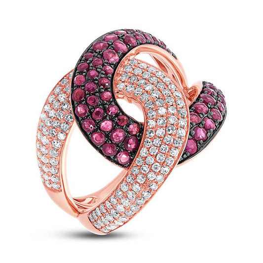 Diamond & 1.15ct Ruby 14k Rose Gold Ring - 0.59ct