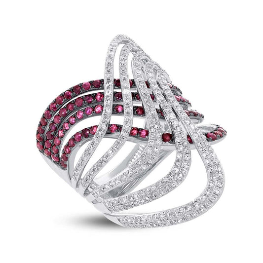 Diamond & 1.42ct Ruby 14k White Gold Ring - 1.03ct