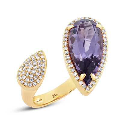 Diamond & 4.68ct Amethyst 14k Yellow Gold Ring - 0.34ct