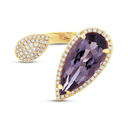 Diamond & 4.68ct Amethyst 14k Yellow Gold Ring - 0.34ct