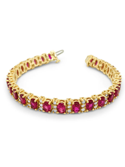 14K Yellow Gold Bangle Bracelet with Ruby Stone and Diamond