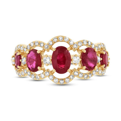 Diamond & 1.85ct Ruby 14k Yellow Gold Ring - 0.40ct