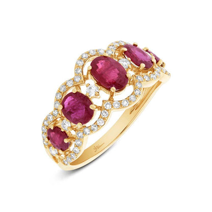 Diamond & 1.85ct Ruby 14k Yellow Gold Ring - 0.40ct