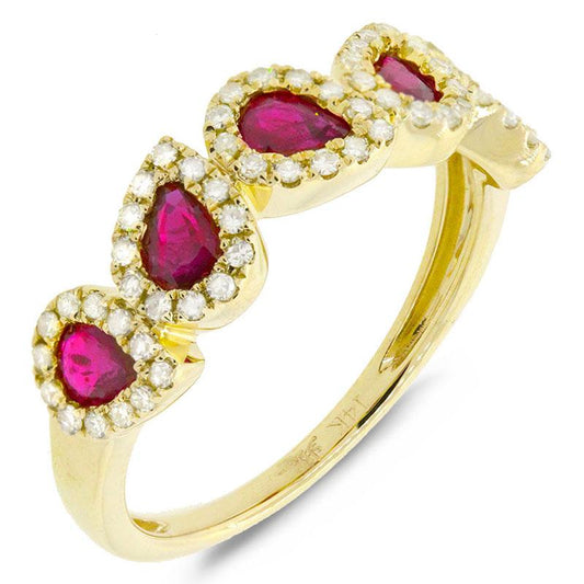 Diamond & 0.91ct Ruby 14k Yellow Gold Ring - 0.32ct