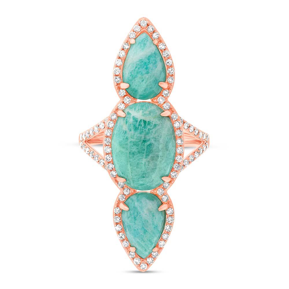 Diamond & 9.45ct Amazonite 14k Rose Gold Ring - 0.56ct
