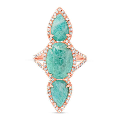 Diamond & 9.45ct Amazonite 14k Rose Gold Ring - 0.56ct