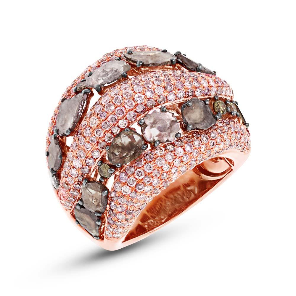 18k Rose Gold White & Fancy Color Diamond Ring - 4.41ct