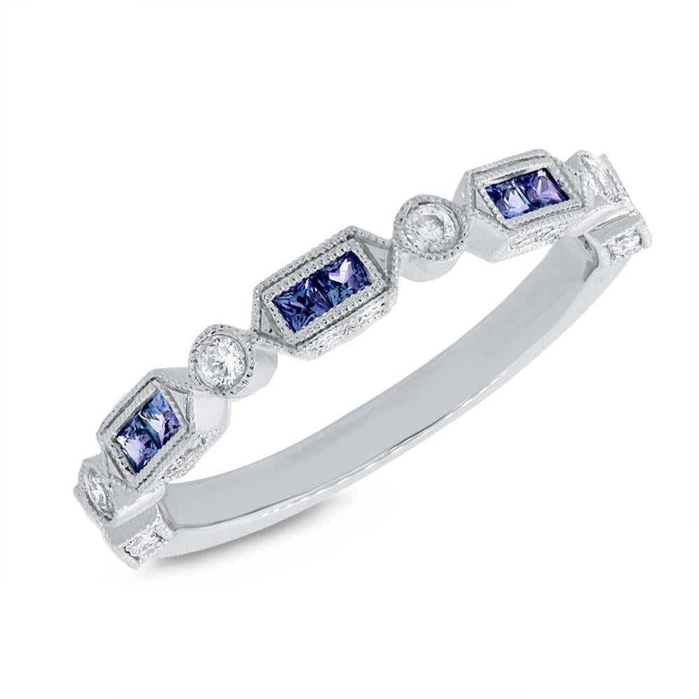 Diamond & 0.42ct Blue Sapphire 14k White Gold Lady's Ring - 0.21ct