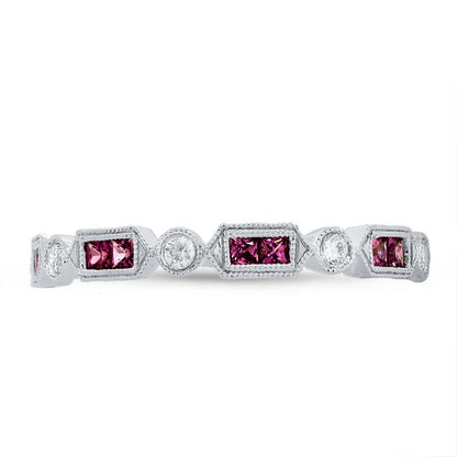 Diamond & 0.40ct Ruby 14k White Gold Lady's Ring - 0.21ct