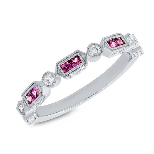 Diamond & 0.40ct Ruby 14k White Gold Lady's Ring - 0.21ct