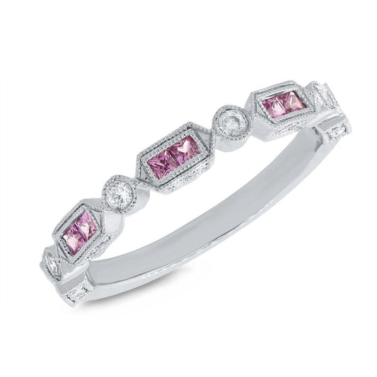 Diamond & 0.42ct Pink Sapphire 14k White Gold Lady's Ring - 0.21ct