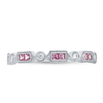 Diamond & 0.42ct Pink Sapphire 14k White Gold Lady's Ring - 0.21ct
