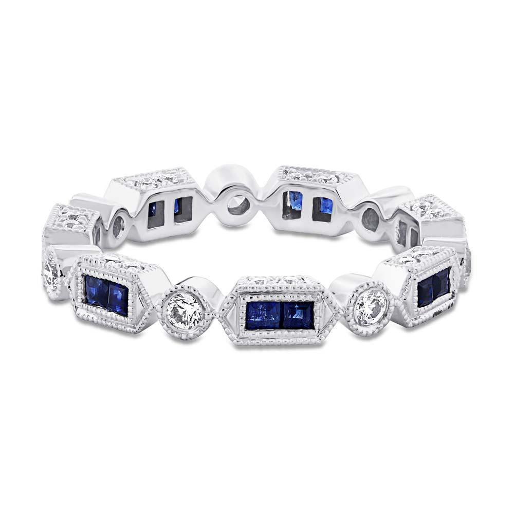 Diamond & 0.47ct Blue Sapphire 14k White Gold Diamond Eternity Band Size 4.5 - 0.33ct