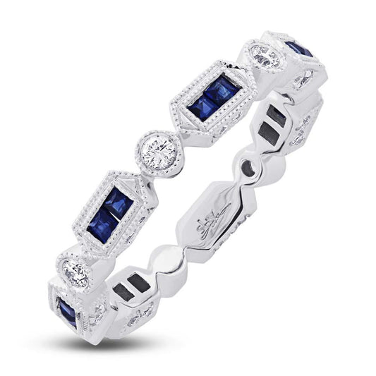 Diamond & 0.47ct Blue Sapphire 14k White Gold Diamond Eternity Band Size 4.5 - 0.33ct