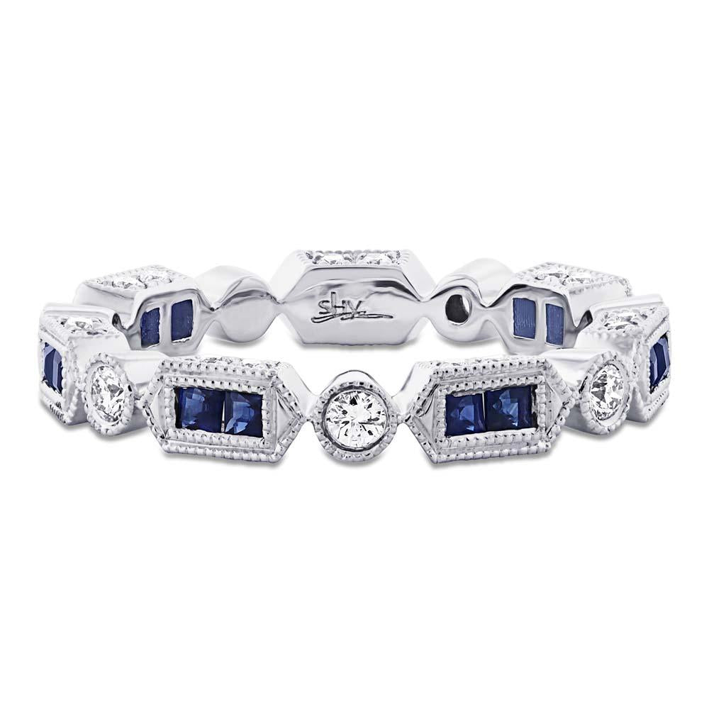 Diamond & 0.47ct Blue Sapphire 14k White Gold Diamond Eternity Band Size 4.5 - 0.33ct