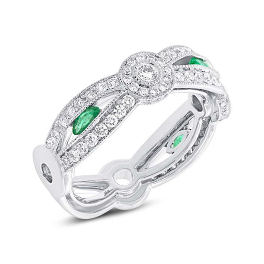 Diamond & 0.25ct Emerald 14k White Gold Lady's Ring - 0.82ct