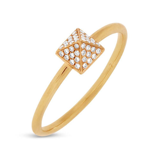 14k Yellow Gold Diamond Pave Pyramid Ring - 0.08ct