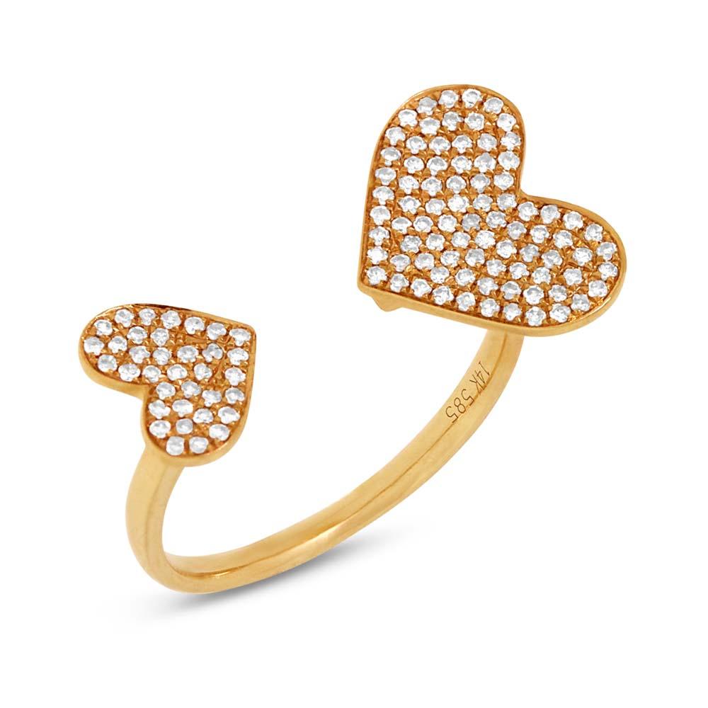 14k Yellow Gold Diamond Pave Heart Ring Size 8 - 0.33ct