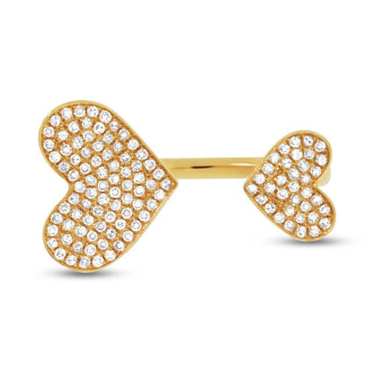 14k Yellow Gold Diamond Pave Heart Ring Size 8 - 0.33ct
