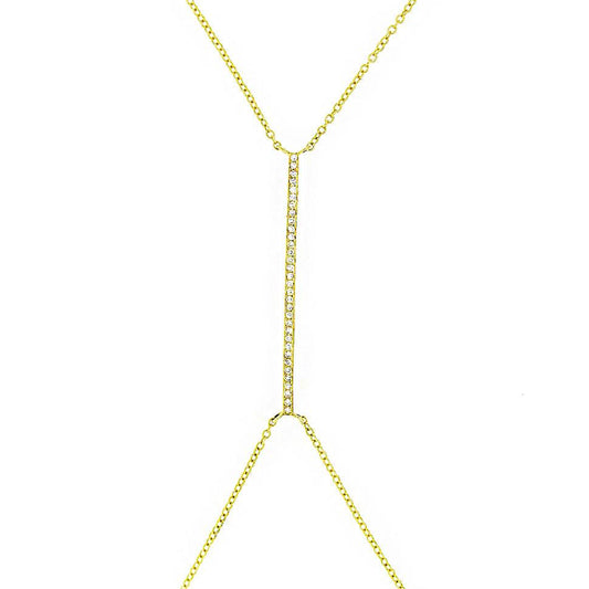 14k Yellow Gold Diamond Bar Body Chain Necklace