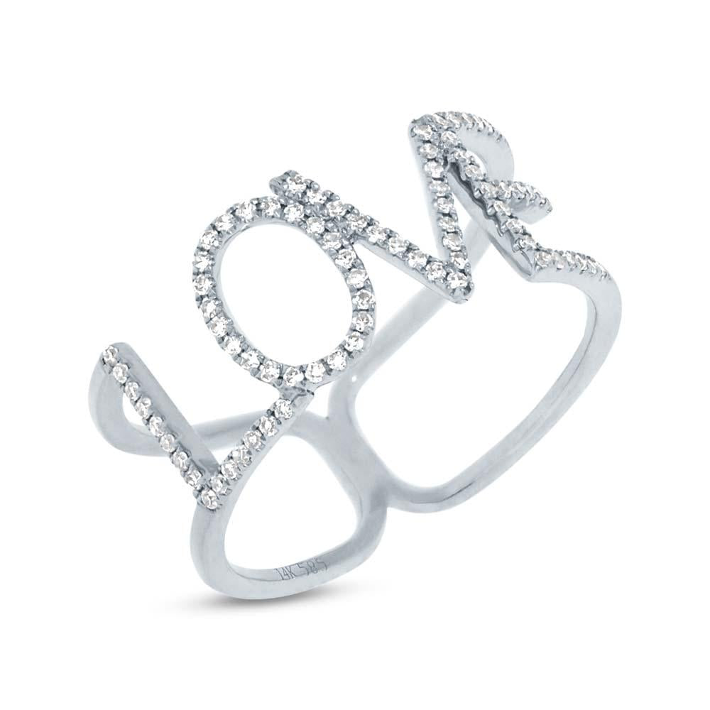 14k White Gold Diamond ''Love'' Ring Size 6.5 - 0.20ct