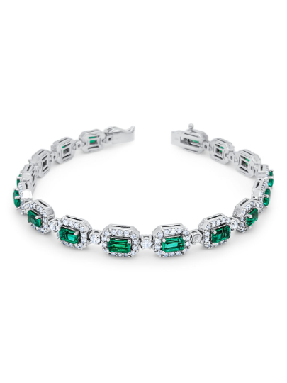 14k Emerald Tennis Bracelet With Natural Diamond