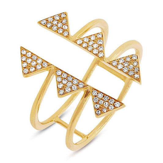 14k Yellow Gold Diamond Pave Triangle Ring - 0.22ct