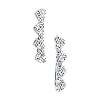 14k White Gold Diamond Pave Hearts Ear Crawler Earring