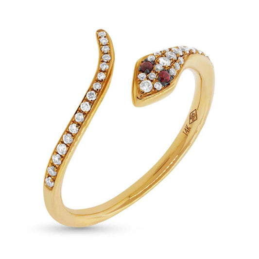 Diamond & 0.03ct Ruby 14k Yellow Gold Snake Ring Size 2.5