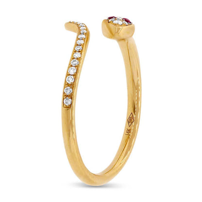 Diamond & 0.03ct Ruby 14k Yellow Gold Snake Ring Size 3