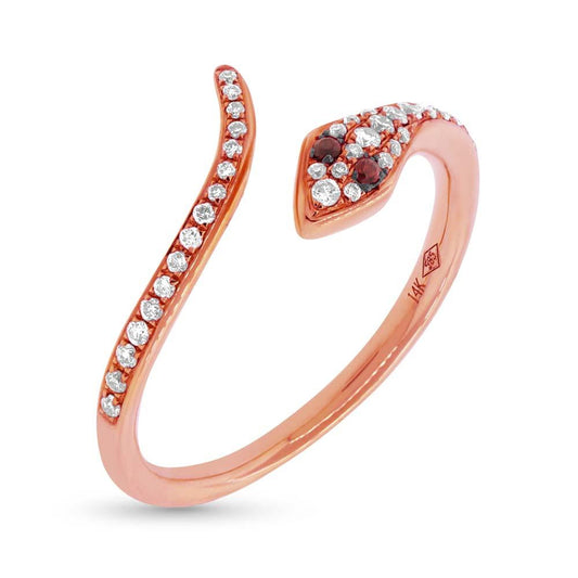 Diamond & 0.03ct Ruby 14k Rose Gold Snake Ring