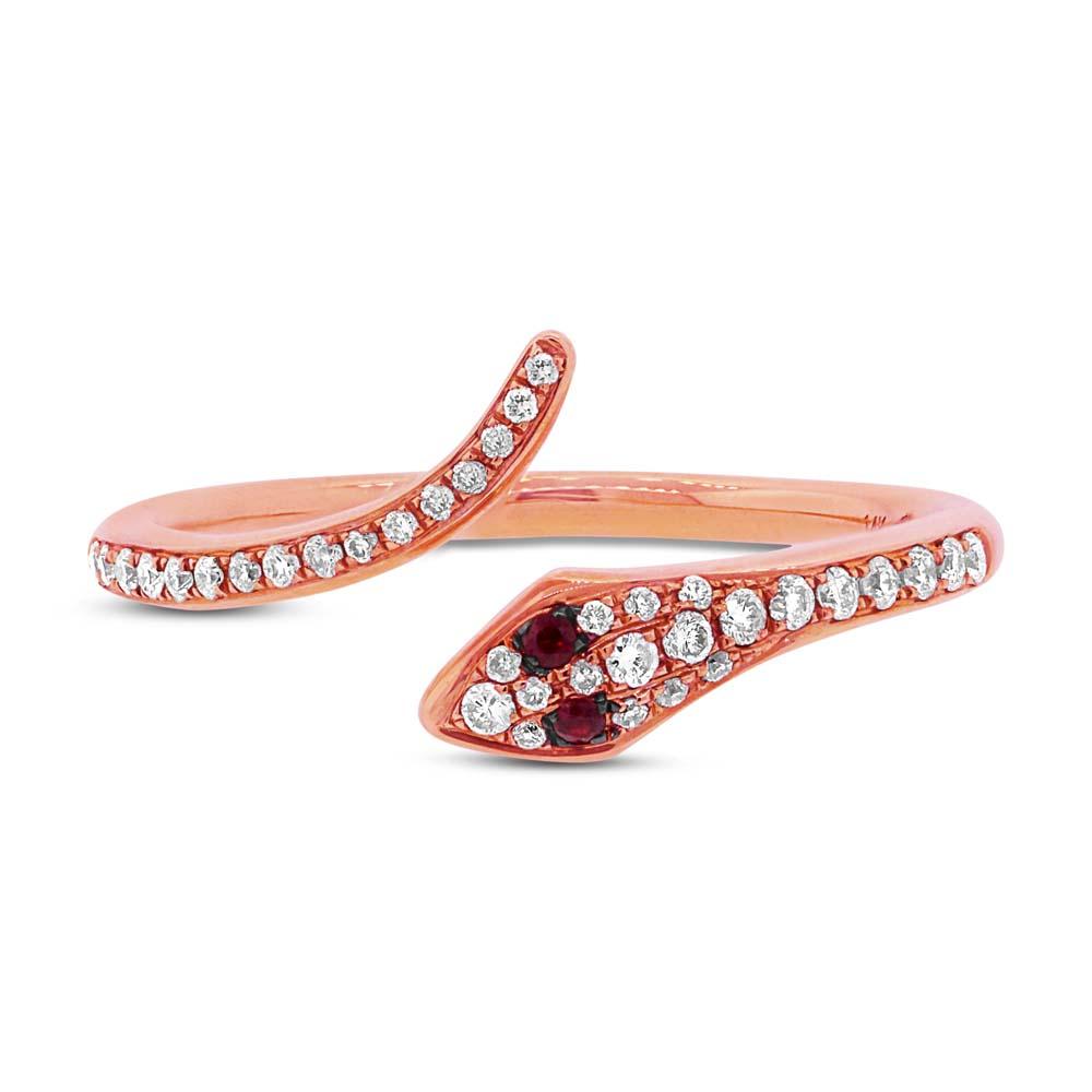 Diamond & 0.03ct Ruby 14k Rose Gold Snake Ring Size 3