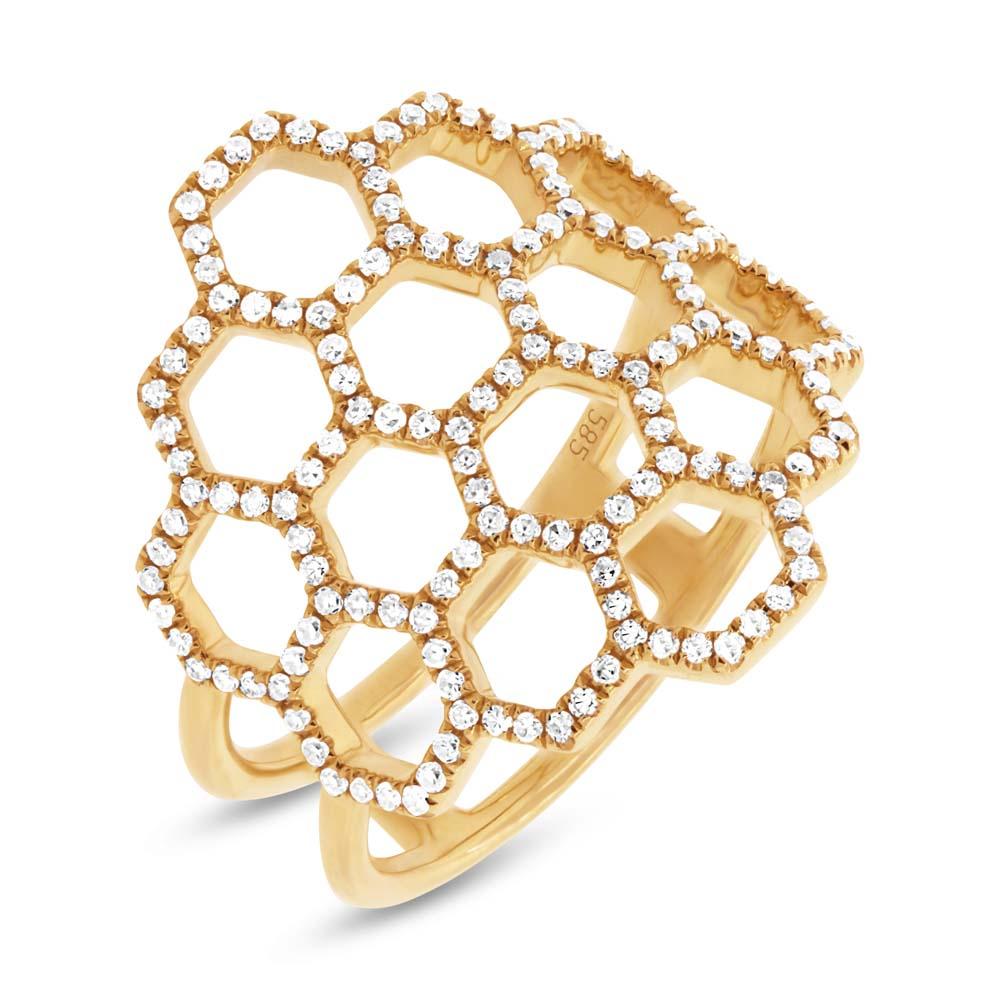 14k Yellow Gold Diamond Honeycomb Ring - 0.47ct