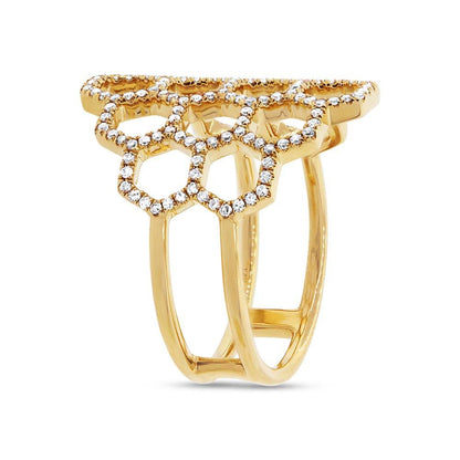 14k Yellow Gold Diamond Honeycomb Ring - 0.47ct