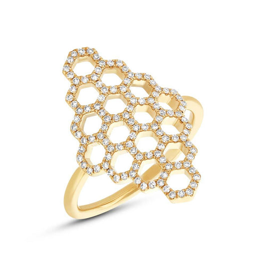 14k Yellow Gold Diamond Honeycomb Ring - 0.30ct