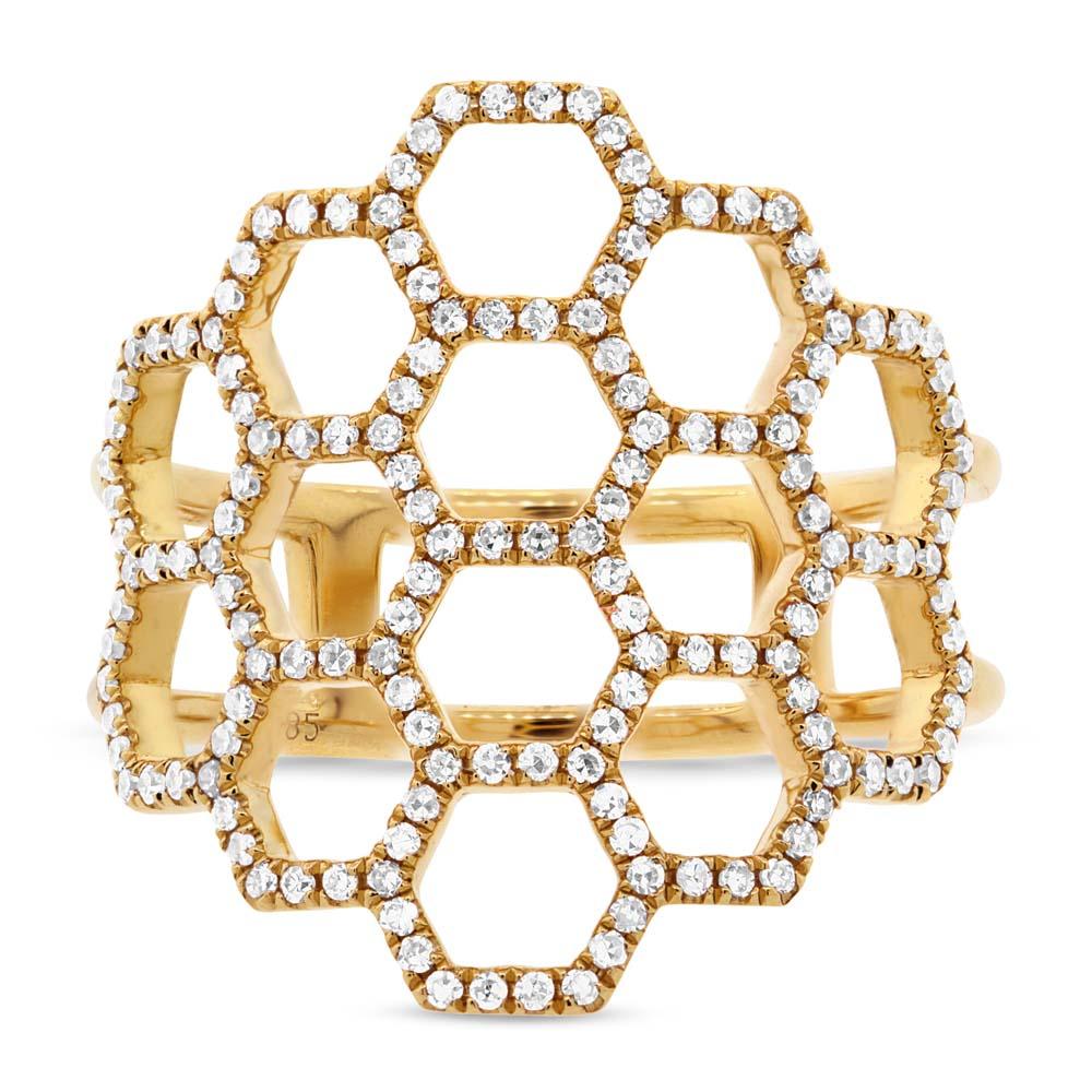 14k Yellow Gold Diamond Honeycomb Ring Size 5 - 0.47ct