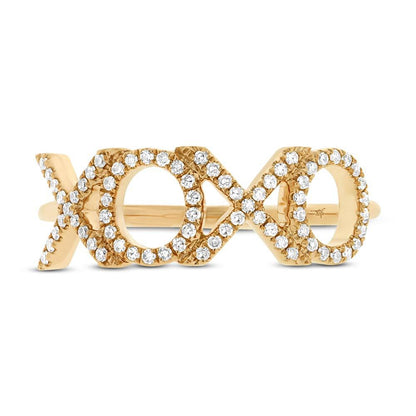14k Yellow Gold Diamond ''XOXO'' Ring - 0.18ct