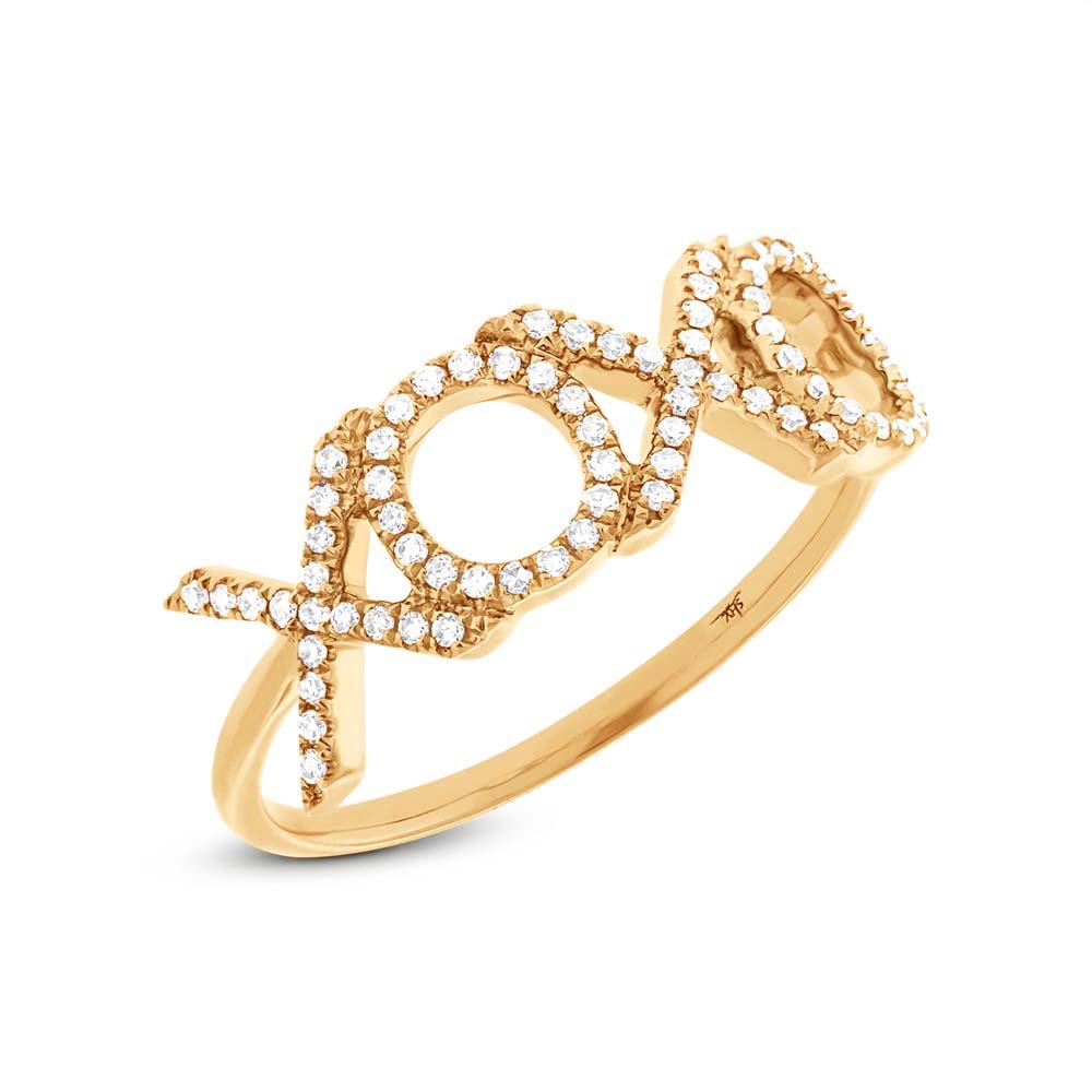 14k Yellow Gold Diamond ''XOXO'' Ring - 0.18ct