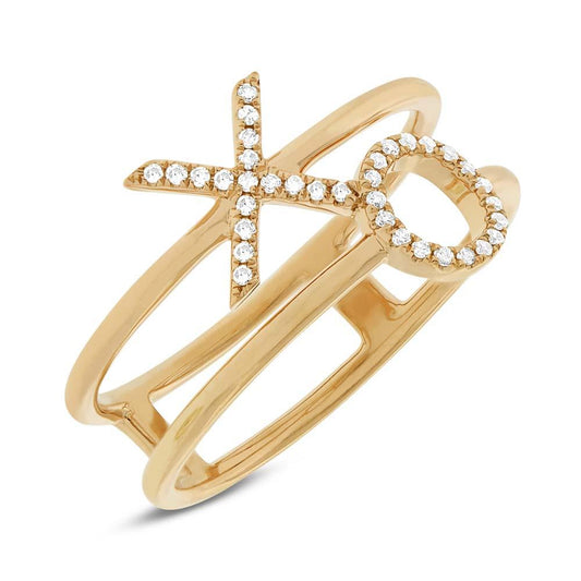 14k Yellow Gold Diamond ''XO'' Ring - 0.09ct