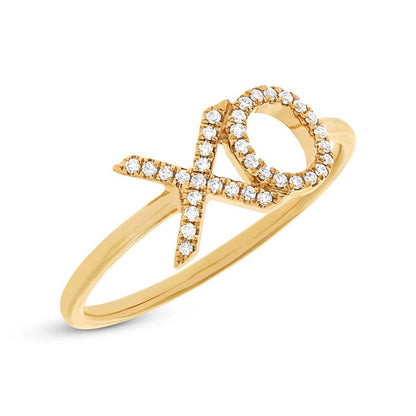 14k Yellow Gold Diamond ''XO'' Ring Size 5 - 0.09ct