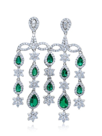 14K Diamond Dangle Earring with Emerald Stone
