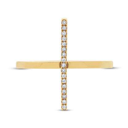 14k Yellow Gold Black & White Diamond Bar Lady's Ring
