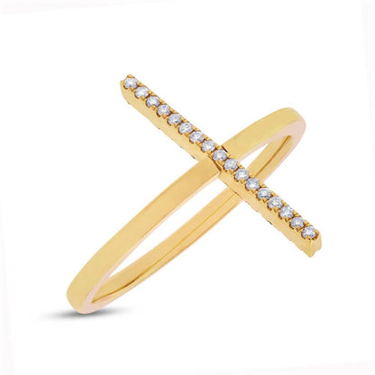 14k Yellow Gold Black & White Diamond Bar Lady's Ring