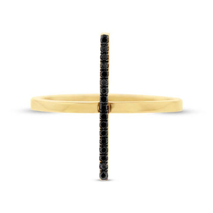 14k Yellow Gold Black & White Diamond Bar Lady's Ring