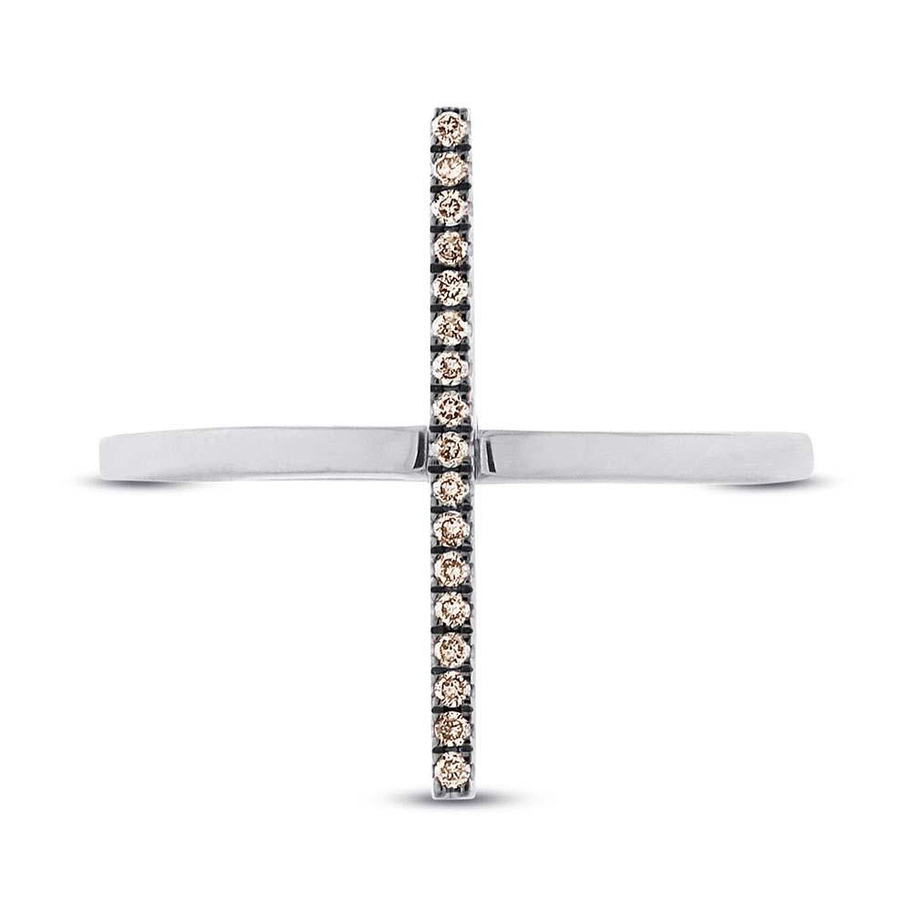 14k White Gold White & Champagne Diamond Bar Lady's Ring