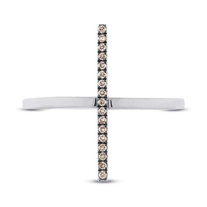 14k White Gold White & Champagne Diamond Bar Lady's Ring