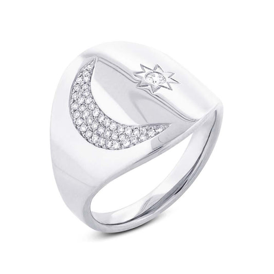 14k White Gold Diamond Sun & Moon Ring - 0.16ct