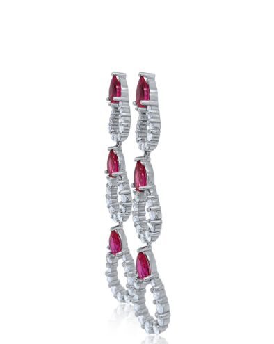 18K White Gold Ruby Earring With Diamond