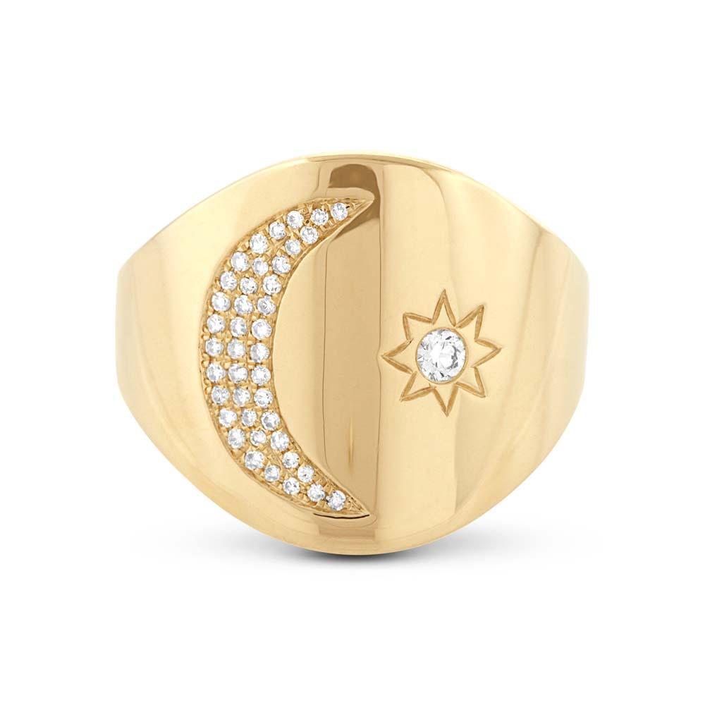 14k Yellow Gold Diamond Sun & Moon Ring - 0.16ct V0280