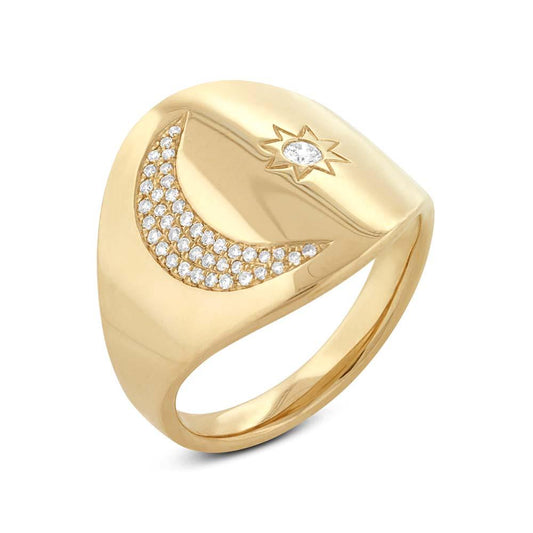 14k Yellow Gold Diamond Sun & Moon Ring - 0.16ct V0280